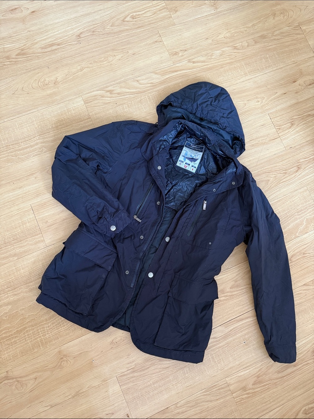 Navy Hooded Rain Jacket - Quilted Lining